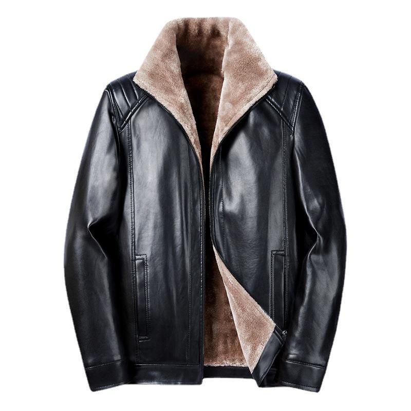 Утолщенные бархатные кожаные куртки среднего и пожилого возраста для полных мужчин. Зимние куртки для мужчин больших размеров. Свободные теплые кожаные куртки больших размеров.