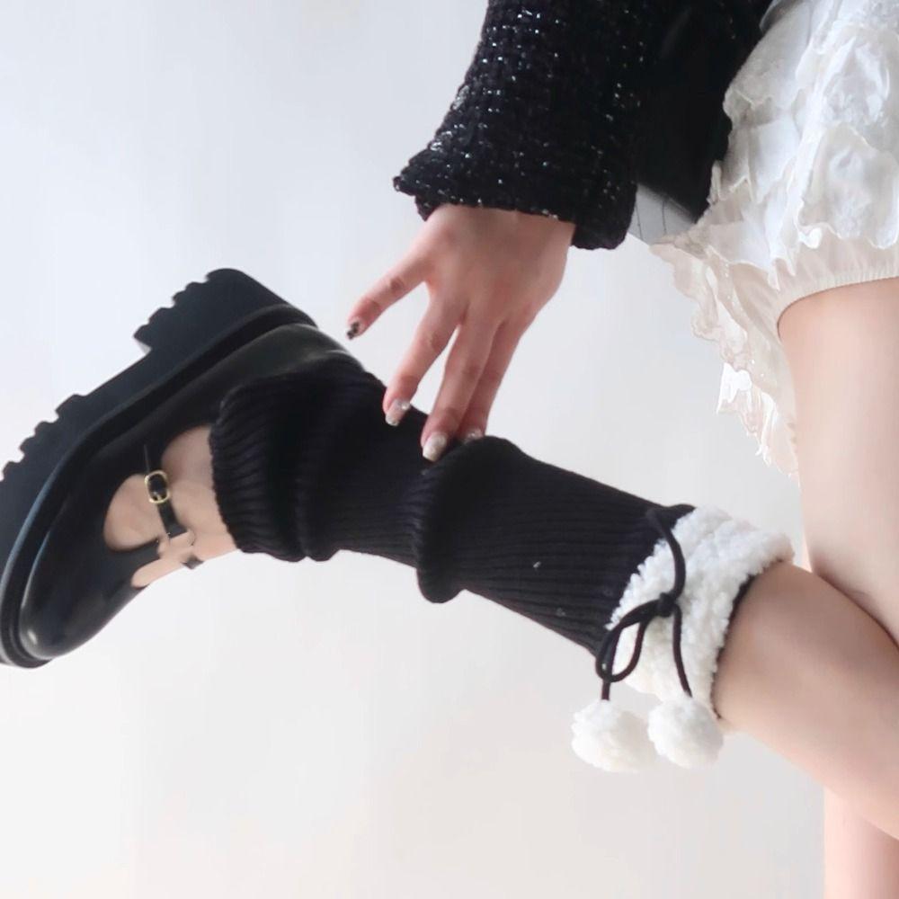 Lamb Wool Ruffle Socks Bowknot Leg Cover Fashion Knitted Leg Warmers Winter