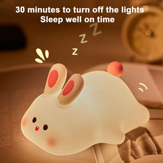 Night Light Silicone Big Face Rabbit Tap USB Rechargeable with Dimmable Timer Soft Eye-Protective LED Night Light