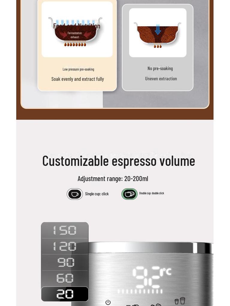 20-Bar Italian Coffee Machine with Integrated Milk Frother