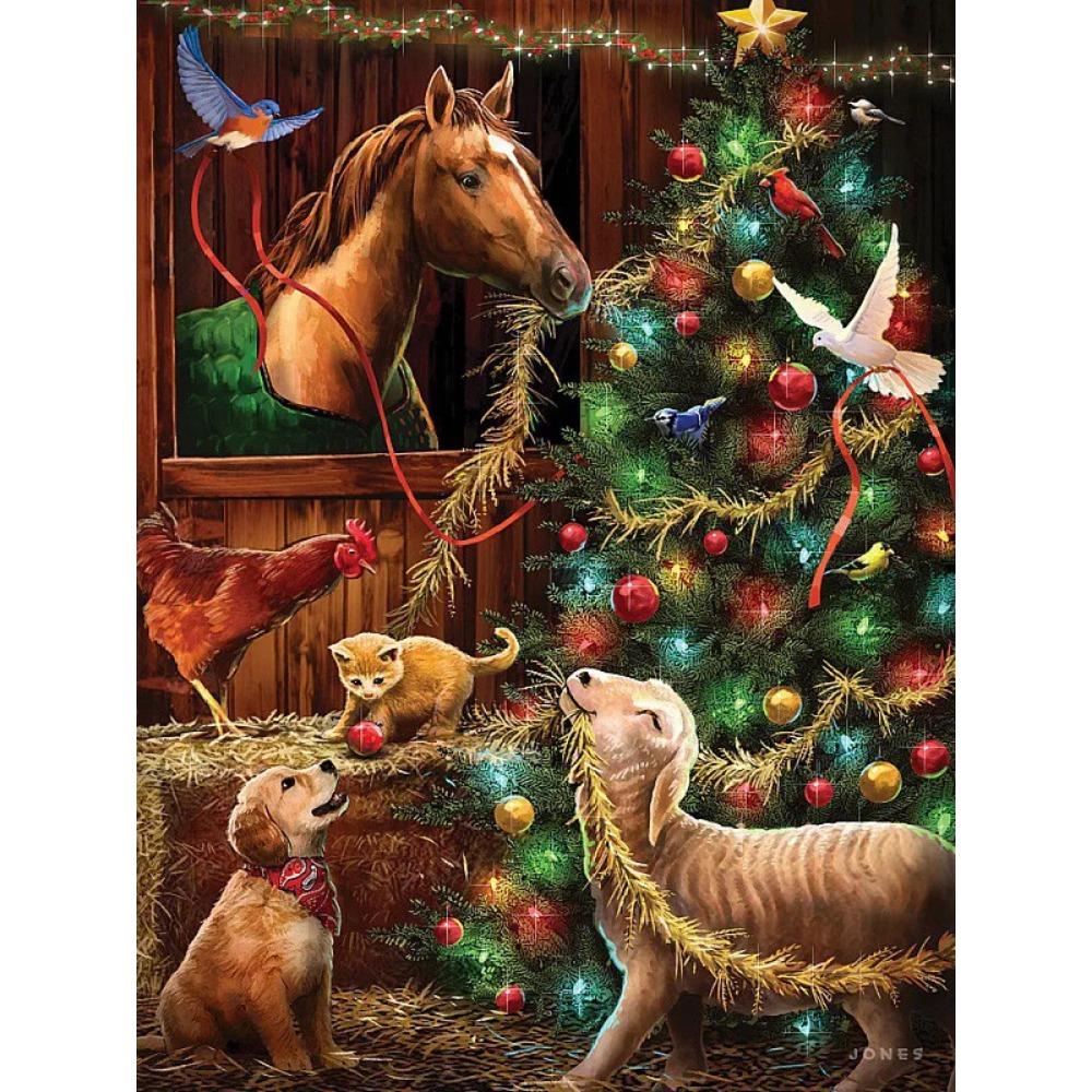 Алмазная картина, полная дрель, Рождественский кот, круглая алмазная живопись, ручная работа, животное, лошадь, сделай сам, алмазная мозаика, картина, украшение дома