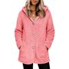 Women's Fashionable Solid Color Long Sleeved Pocket Loose Hooded Button Plush Jacket
