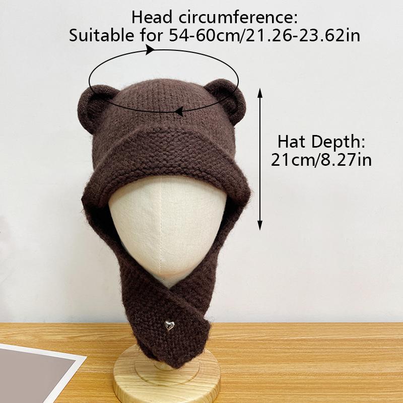 Женская зимняя японская симпатичная вязаная шапка-бомбер с ушками, круглая шапка с медвежьими ушками, защитные шапочки-бини
