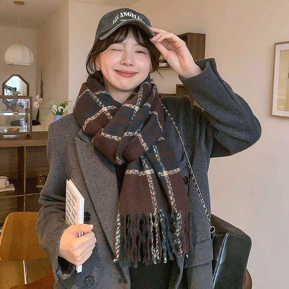 Wool Knitted Scarf 215x65cm Long Scarves Korean Style Thickened Shawl for Women Girls Maiden