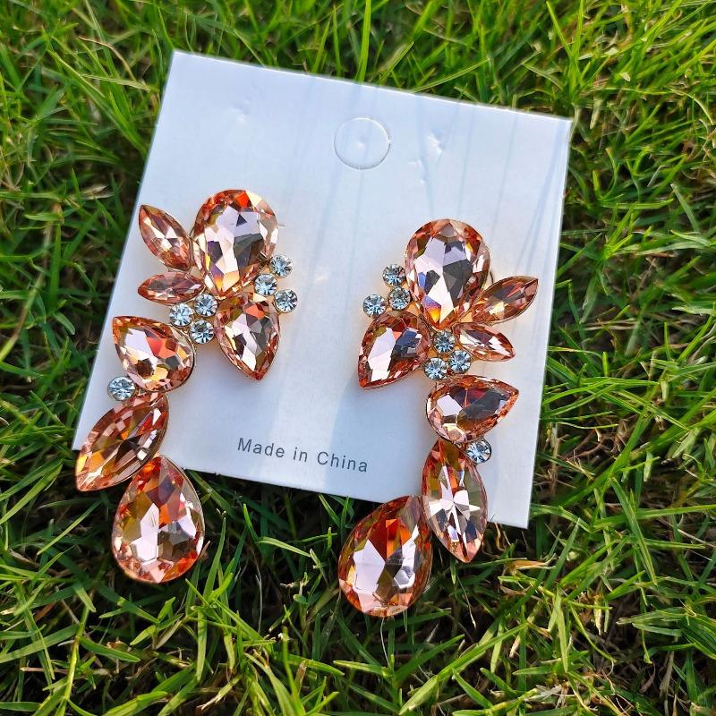 European and American Trend Design, Water Drop-shaped Gem Earrings, Luxury Colorful Super Flash Glass Diamond Earrings