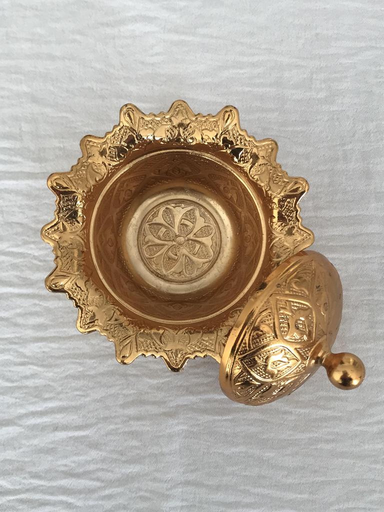 Traditional Turkish Delight and Sugar Bowl, Lidded Sugar Bowl, Decorative Authentic Medieval Style Wedding Gift, Gold Plated Bowl
