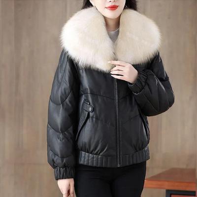 Короткая пуховая хлопковая куртка женская осенне-зимняя утолщенная с воротником из искусственного лисьего меха кожаные хлопковые куртки женское мотоциклетное пальто