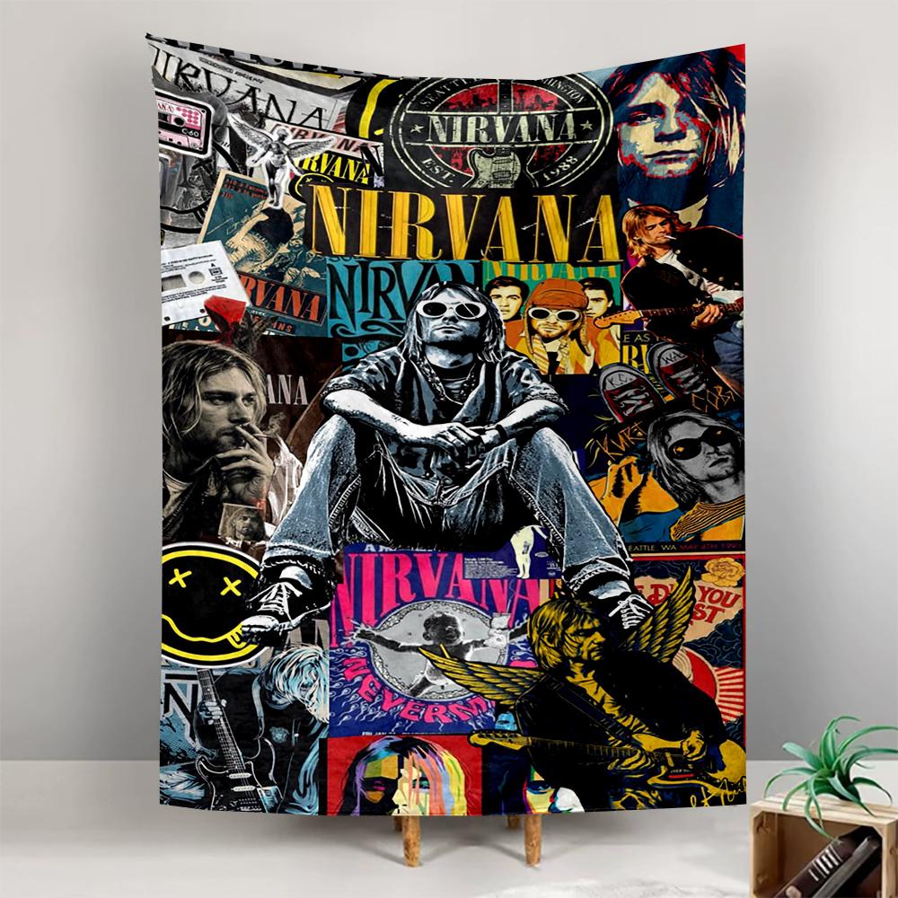 Tapestry Nirvana Kurt Cobain Colorful Grunge Collage Wall Hanging for Rock Music Lover Room Decor