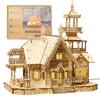 1PC 3D Wooden Puzzle Villa House Royal Castle with Light Assembly Toy Kid Adult DIY Model Kits Desk Decoration for Gift