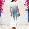 Women Plus Size V Neck Short Sleeve Printed Fitted Fishtail Dress