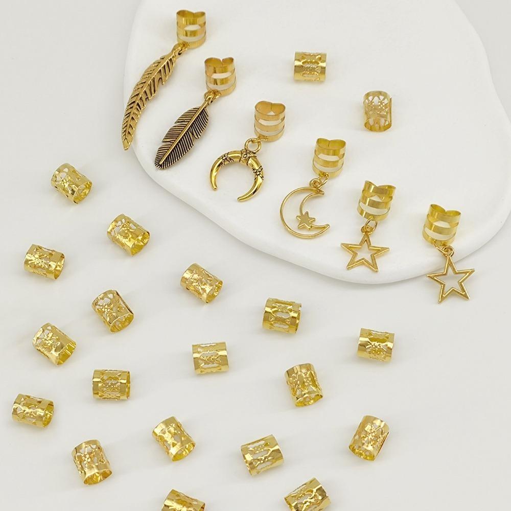 26pcs Dread Locks Hollow Out Hair Ring Metal Cuff Clips Hair Braid Tubes for Braids