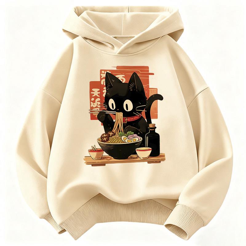 Sudadera con Capucha Vintage de Gato Ramen para Niños, Sudadera Linda de Manga para Niños y Niñas, Sudadera Casual de Otoño Invierno