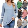 2024 European And American Autumn And Winter New Item Solid Color V-Neck Contrasting Splicing Loose Long Sleeved T-Shirt Top For Women
