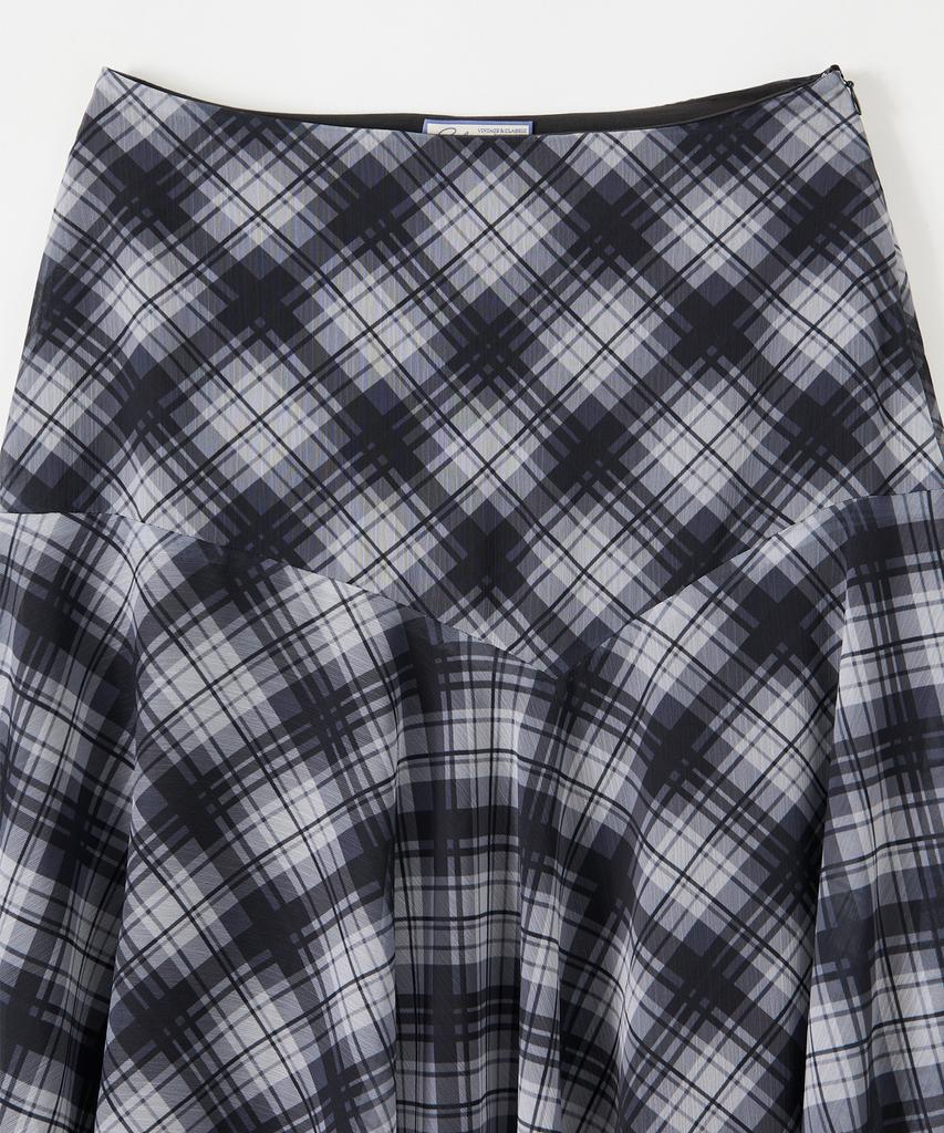 Salon De Yon Unbalanced Check Skirt_ Black