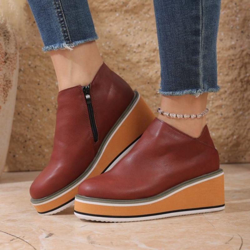 Женские осенние ботинки с круглым носком, удобные туфли на платформе, нескользящие повседневные женские ботильоны на щиколотке, ретро-женские с боковой молнией