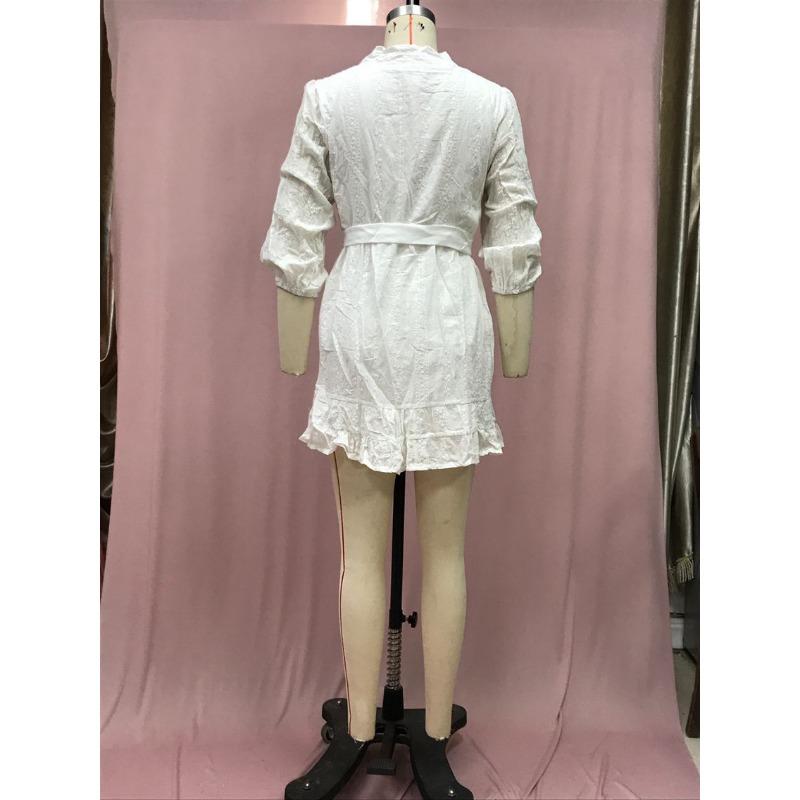 Women's Summer V-neck Long-sleeved Sweet Lace-up Ruffle Short Dresses