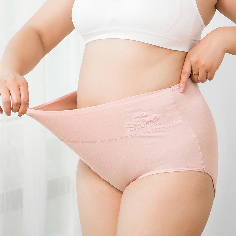Women High Waist Underwear Solid Color Lingerie Fat MM Plus Size Pants-shorts Print Panties