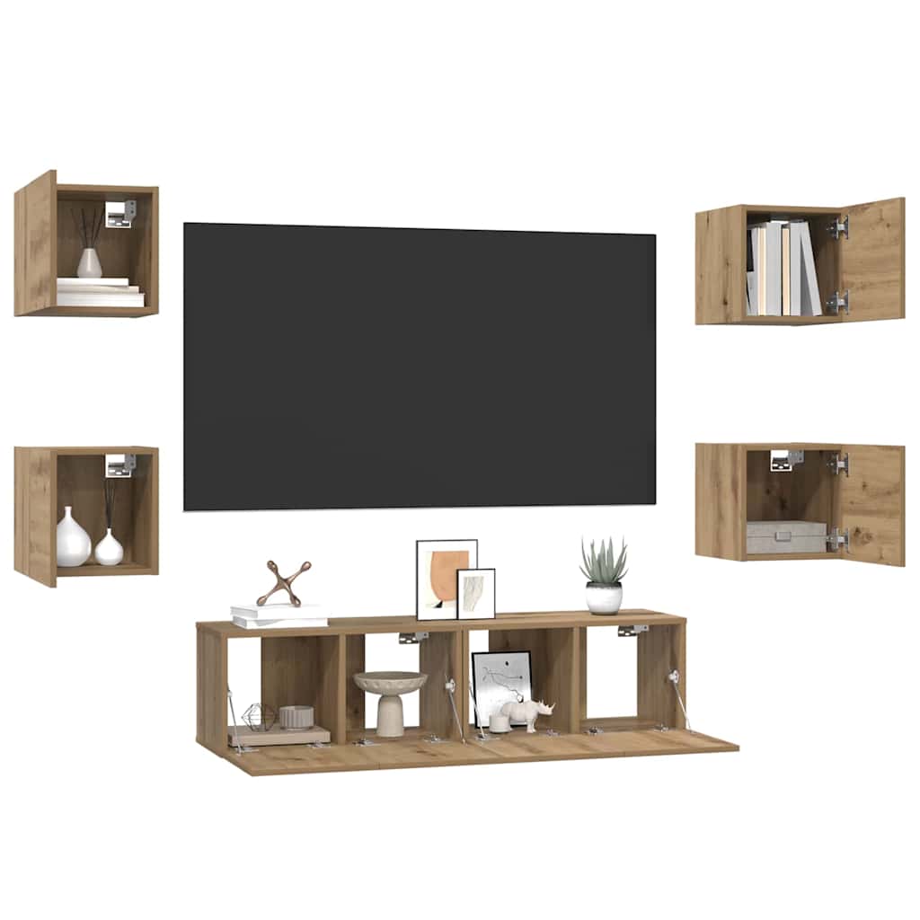 Wall Mounted TV Cabinet Set 6 pcs Artisan Oak Wood Based Material