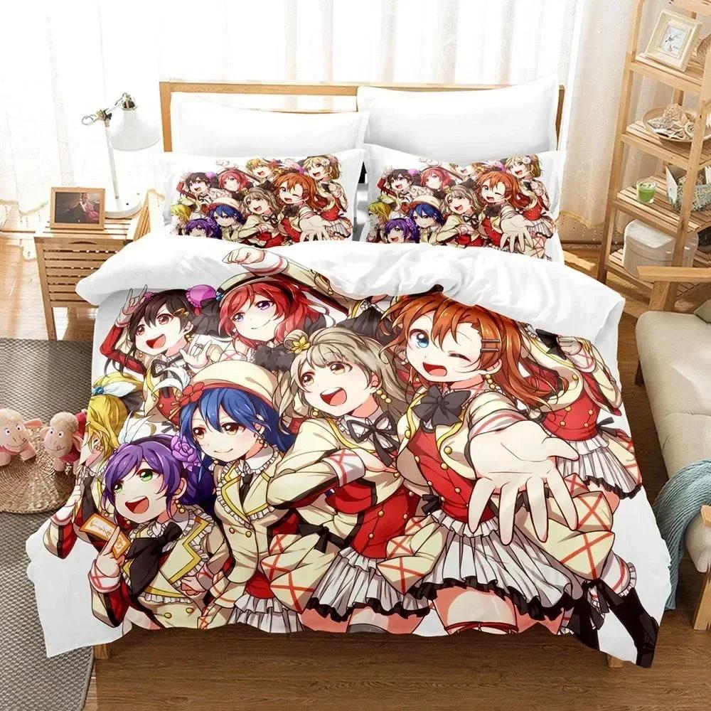 3D Постельное белье Love Live Наволочка Печатный Комплект постельного белья Пододеяльник Наволочка Постельное белье Простыня Чехол для одеяла Размеры: Полный, Queen, King
