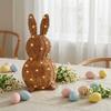 Modern Easter Wicker Bunny Ornament, 13.8-inch Woven Bunny Desktop Figurine With String Lights