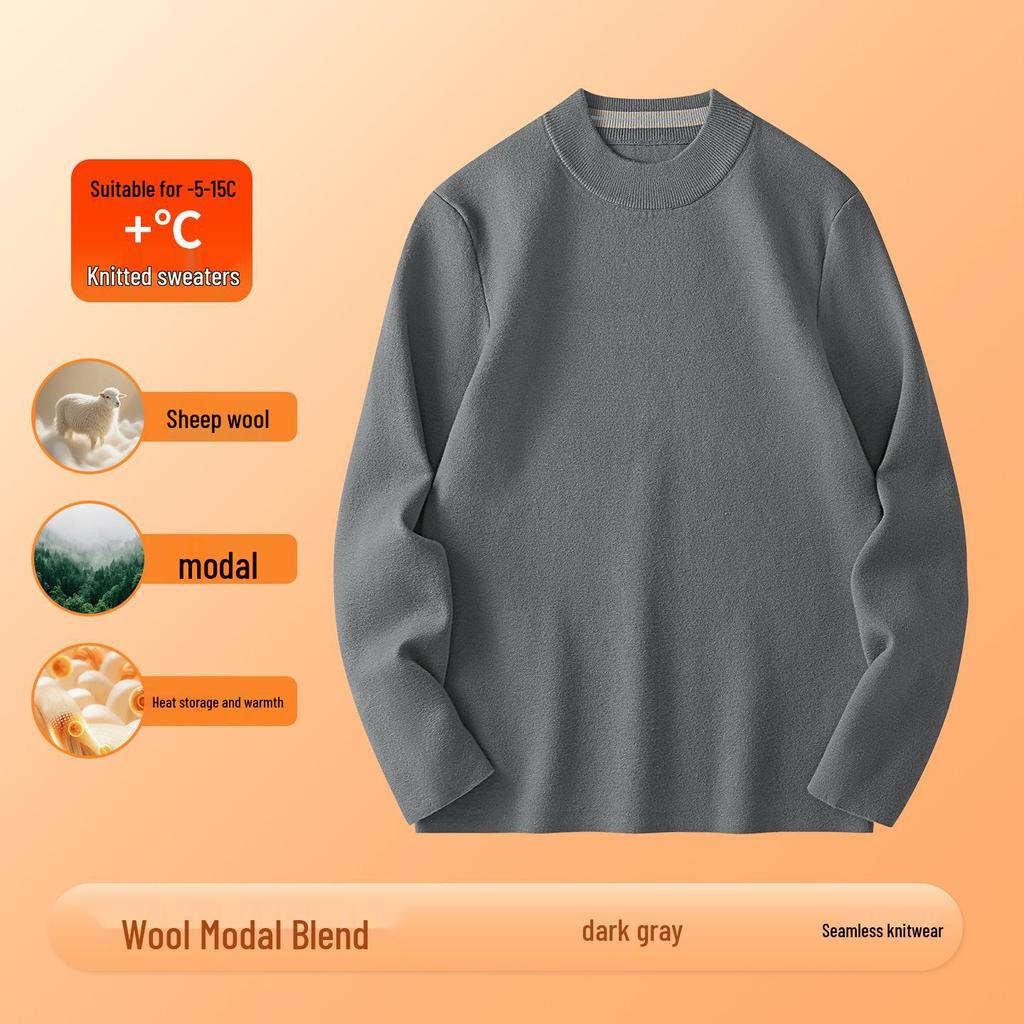 Men's 450G Seamless Half-High Collar Wool Sweater - Thickened Warm Knit Base Layer for Autumn/Winter