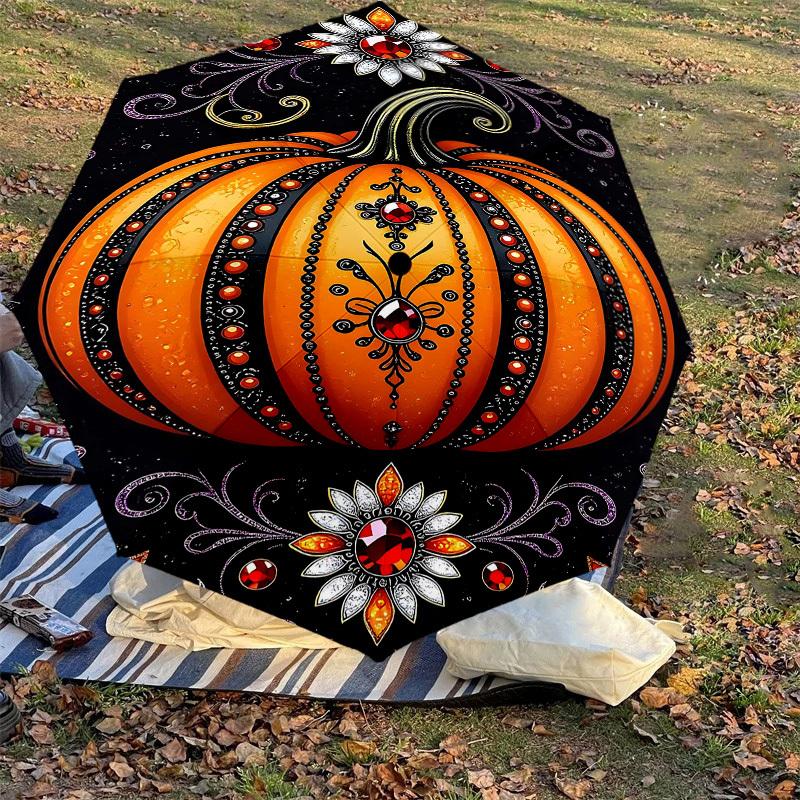 1PC Pumpkin Artwork Automatic Open/Close Umbrella Compact Folding Umbrella with 8-Rib Shaft lightweight esign, Highquality Fabric1212A