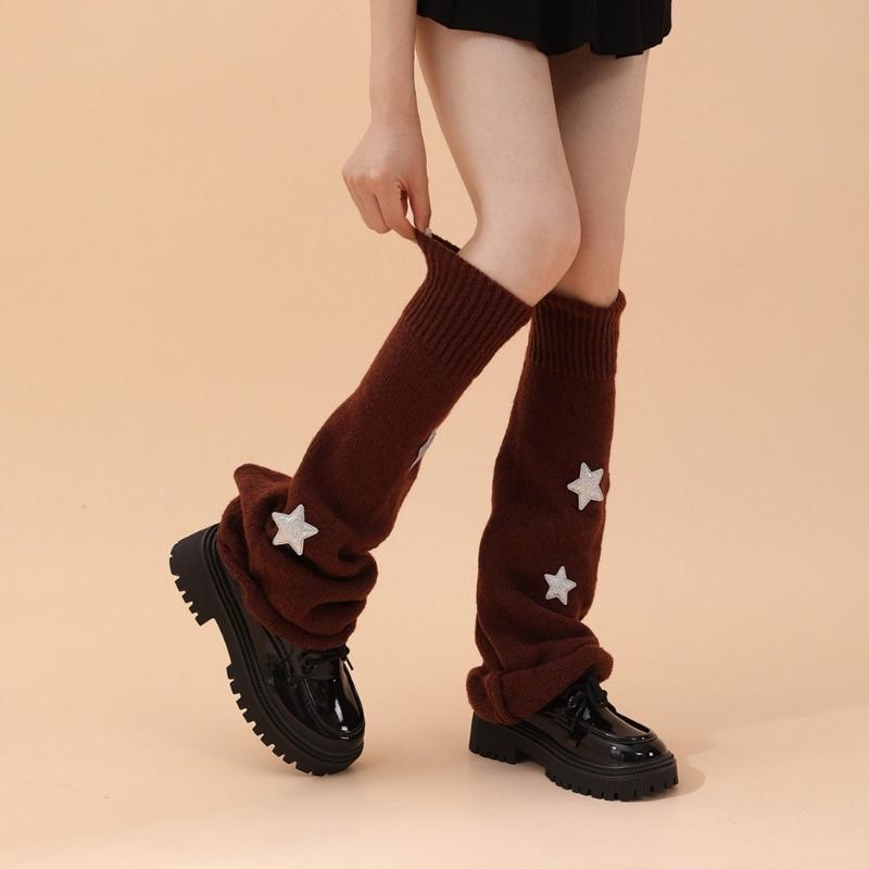 Гетры для женщин и девочек, японский стиль, гетры в стиле Лолиты, вязаные длинные носки со звездами, готические чулки в стиле Харадзюку