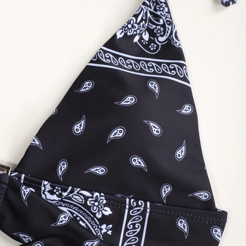 Женский бандо-бикини с принтом пейсли, с высокой талией, комплект из двух предметов, купальник с завязками на шее