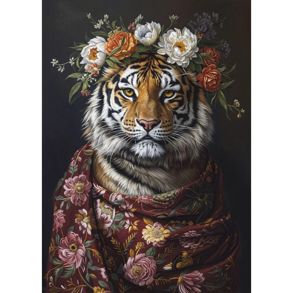 Retro Animals Posters Lion Wolf Rabbit Cat Dog Turtle with Flowers Print Canvas Painting Wall Art Picture Home Room Decor Mural