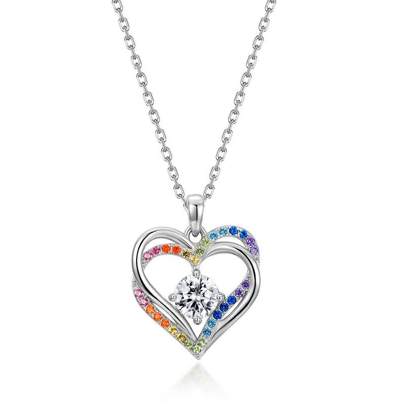Rainbow Heart Pendant S925 Silver Ocean Heart Clavicle Chain - European & American Fashion