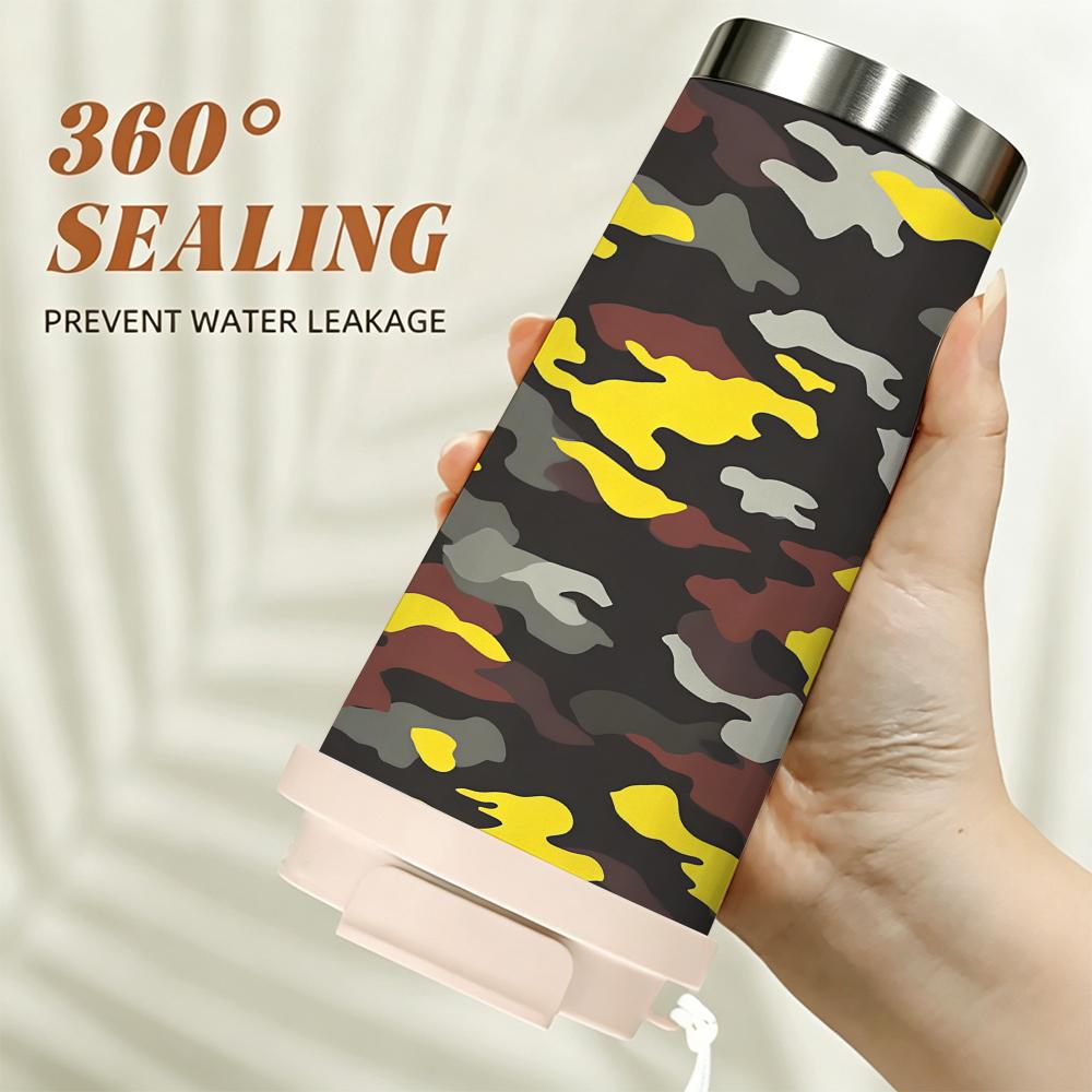 Camouflage Print Insulated Coffee Tumbler Stainless Steel Vacuum Thermal Cup, Portable Leakproof Travel Mug for Outdoor Sports Commute