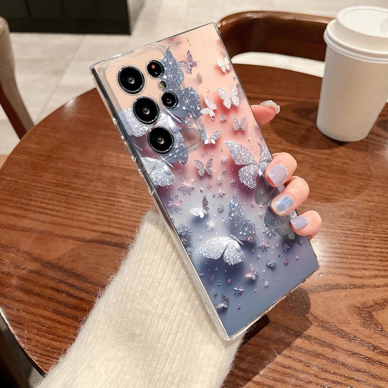 Прозрачный чехол для телефона с цветочным узором для Samsung Galaxy S26 S25 S24 S23 Ultra S22 Plus S24 S21 FE S25 Edge Ударопрочный мягкий TPU чехол