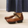 Vintage Real Cowhide Square Toe Women's Shoes Versatile Genuine Leather Middle Heel Pumps