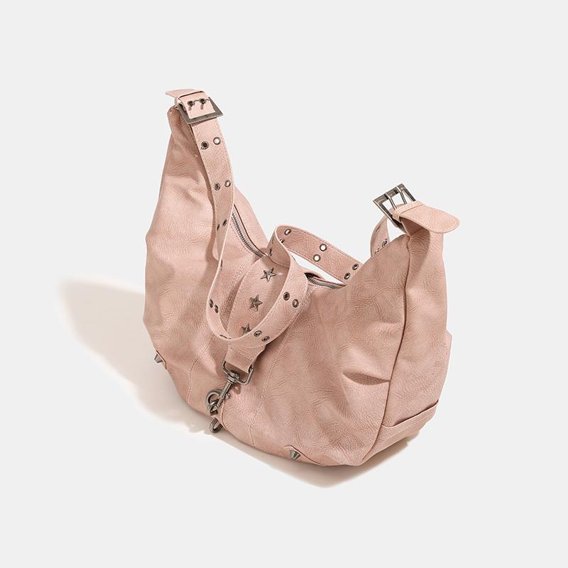 Большие вместительные сумки-тоуты в форме полумесяца для женщин, роскошные дизайнерские сумки и кошельки, новые в винтажном стиле, сумка через плечо с заклепками