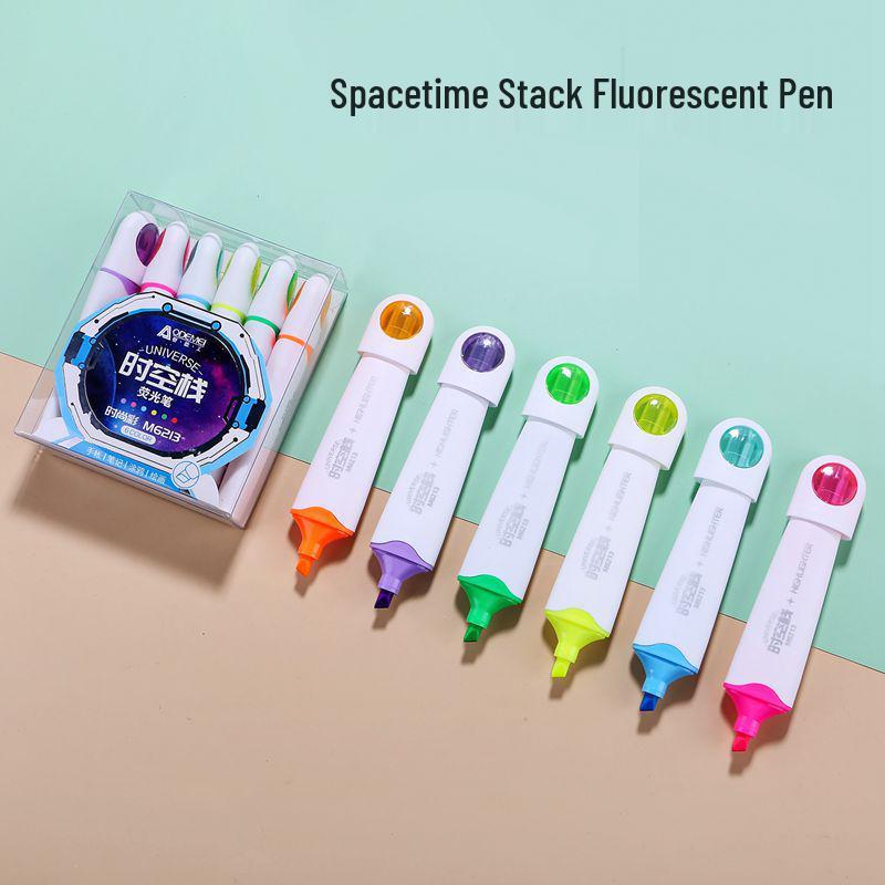 6-Color Large Capacity Fluorescent Glitter Pens with Oblique Tips for Journaling and DIY Projects