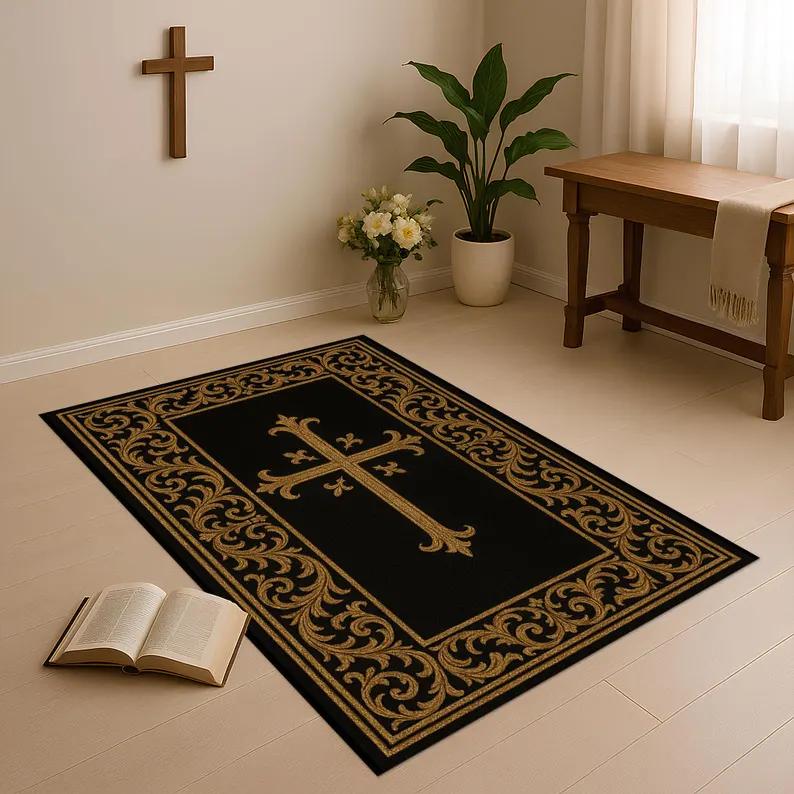 Black Gold Cross Pattern Carpet Mat Rug Living Room Home Decoration Vintage Floor Mat Bedroom Decor Non Slip Bedroom Decor