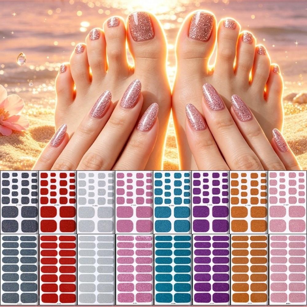 Glitter Gel Nail Stickers Self-Adhesive Toenail Stickers Full Cover Nail Strips Women