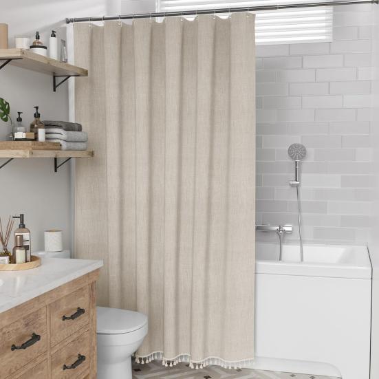 Бохо шторка для душа с кисточками, шторка для душа в стиле фермерского дома с бахромой, занавеска для ванной с люверсами и крючками для дома, автодома, декора ванной комнаты