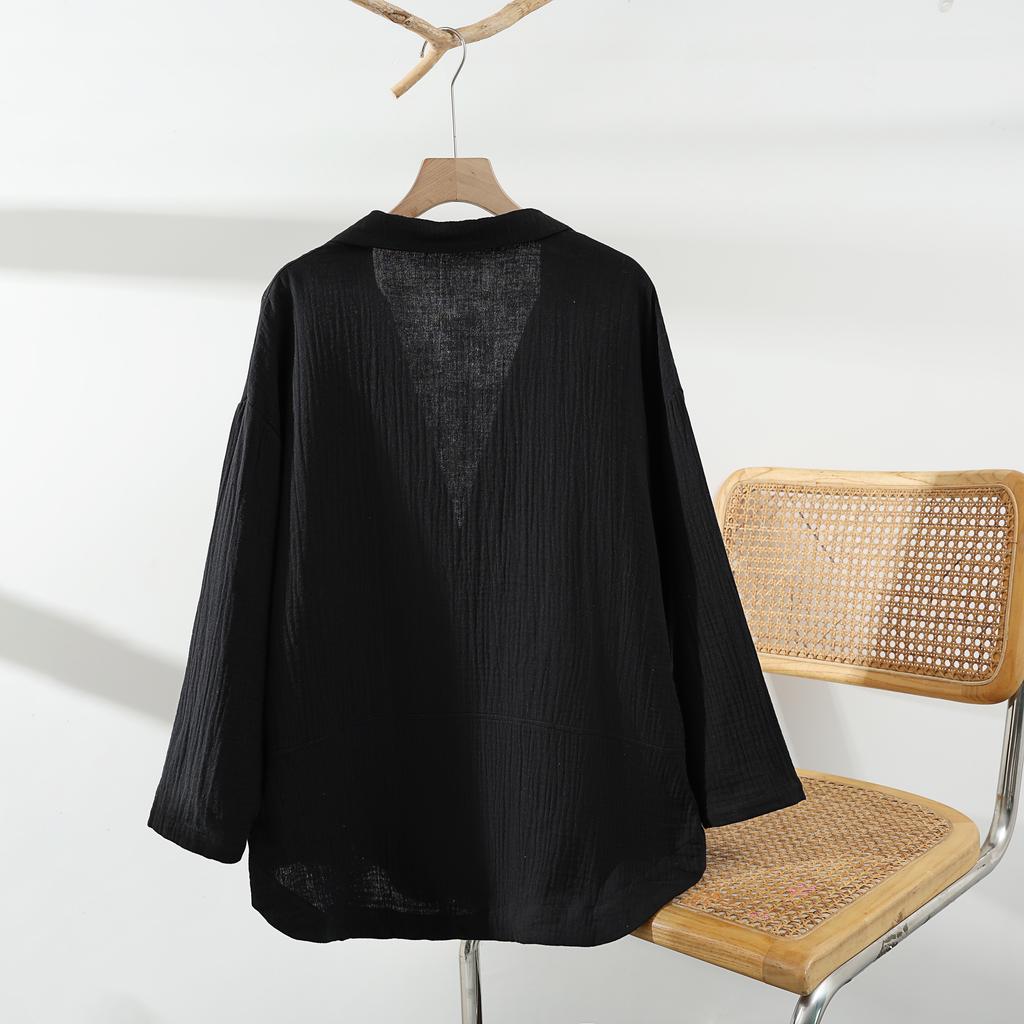 Dimanaf 2025 Plus Size Women New Autumn Linen Basic Jacket Casual Coat Solid Oversize Fashion Long Sleeve Vintage Loose Tops