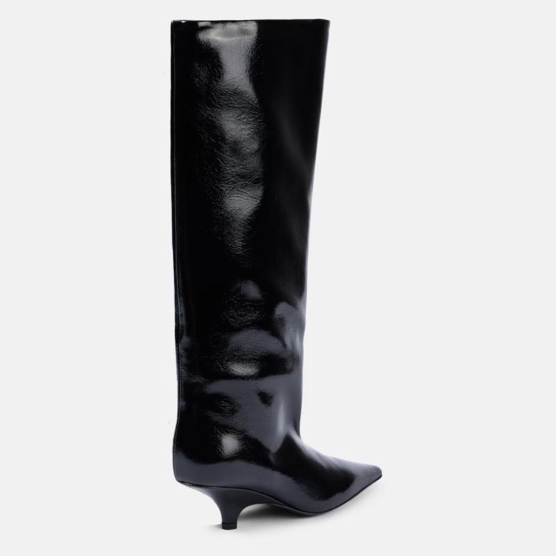 Krazing Pot Осенне-зимняя обувь из микрофибры, туфли на шпильках, высокие каблуки, большие размеры 45, 44, 46, женские теплые сапоги выше колена