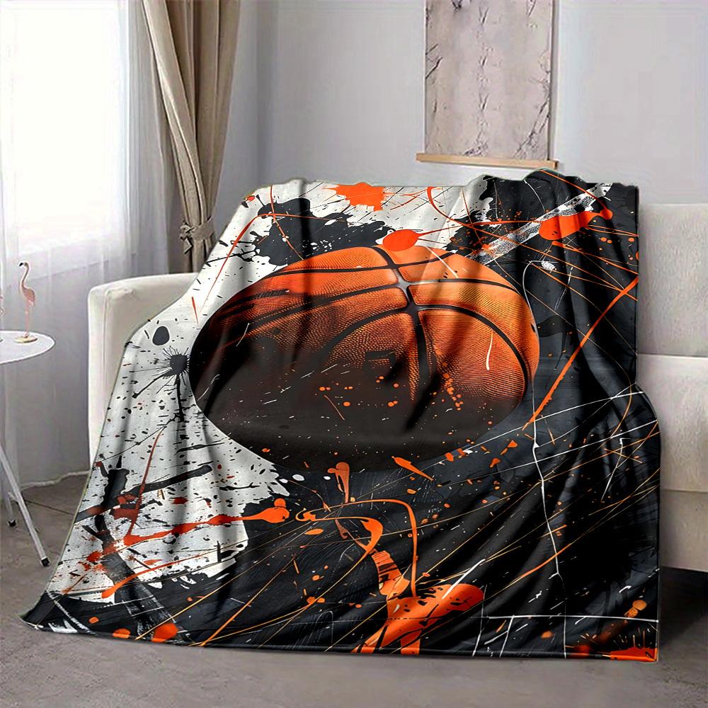 1pc Basketball Art Blanket, Lightweight Flannel Throw Blanket for Sofa, Bed, Travel, Camping, Living Room, Office, Couch048