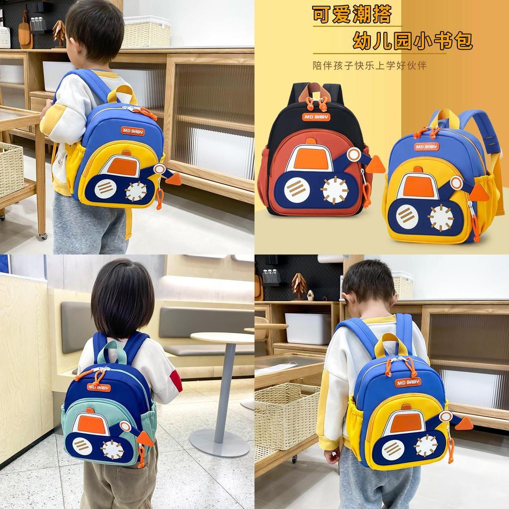 Excavator Pattern Childrens School Bag With Lightweight Polyester For Toddler Use