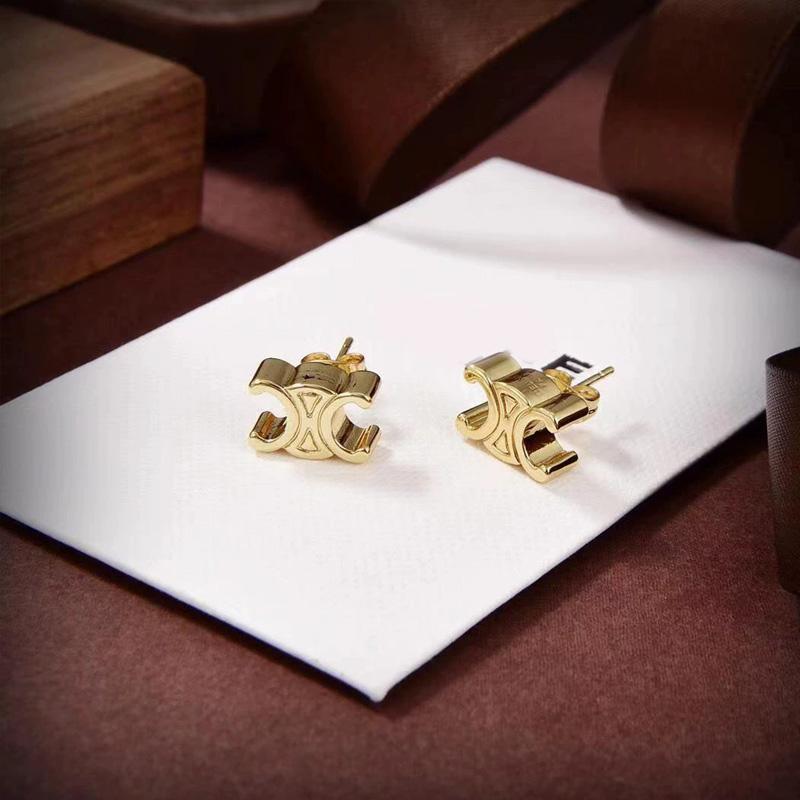 1 пара модных сережек-пусетов в форме двойной буквы C из меди с серебряной иглой для женщин и девушек, гипоаллергенные, с золотым покрытием