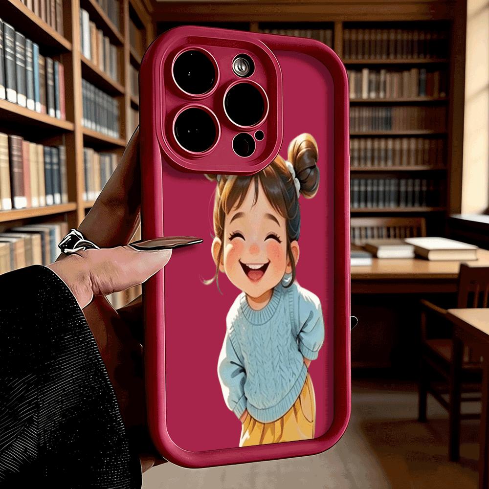 Happy Girl in Blue Sweater Luxury Anti-Slip TPU Phone Case For Xiaomi Redmi Note 15 14 13 12 11 10 9 Pro Full Protective Cover
