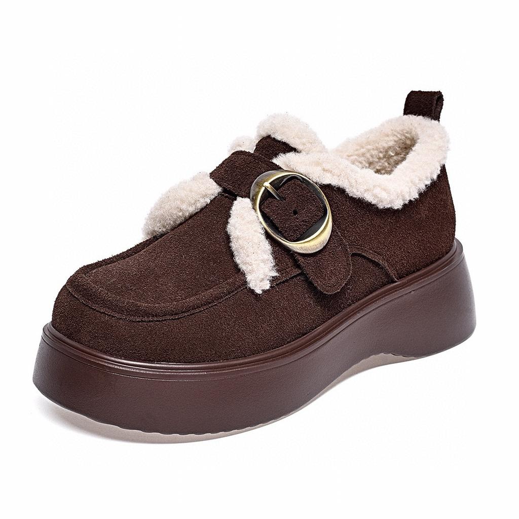 Cotton Shoes Women Autumn and Winter Velvet Warm Round Buckle One Pedal Thick Sole Women