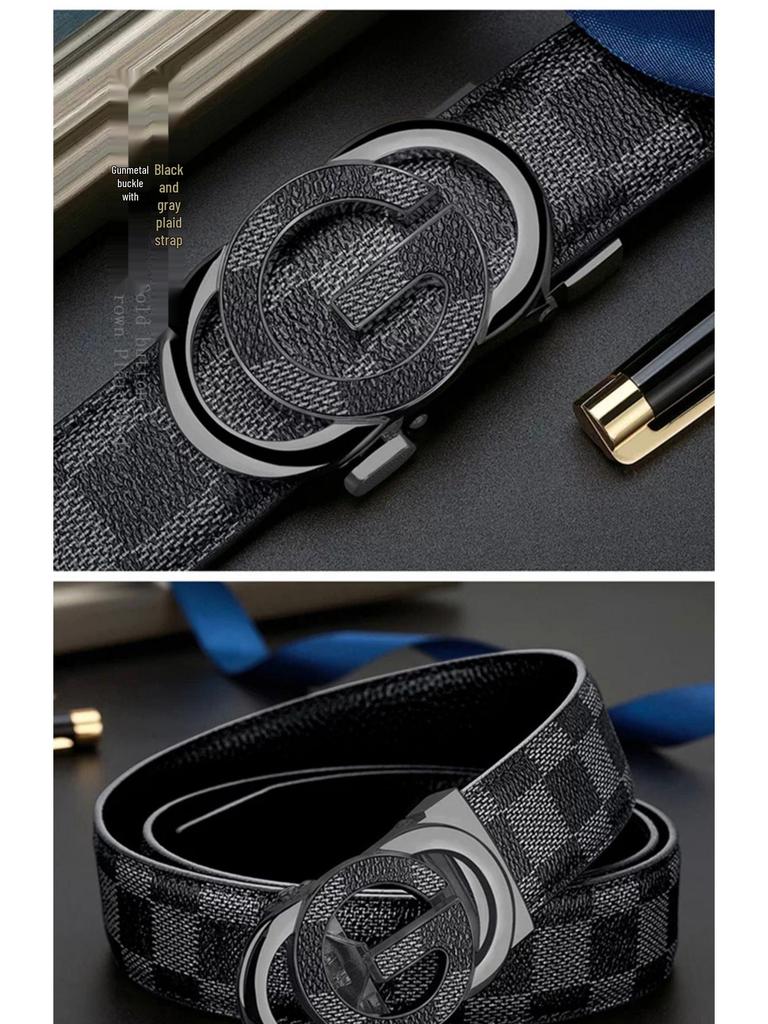 Men's Genuine Leather Belt with G Letter Automatic Buckle - Trendy Business Style for Young Men
