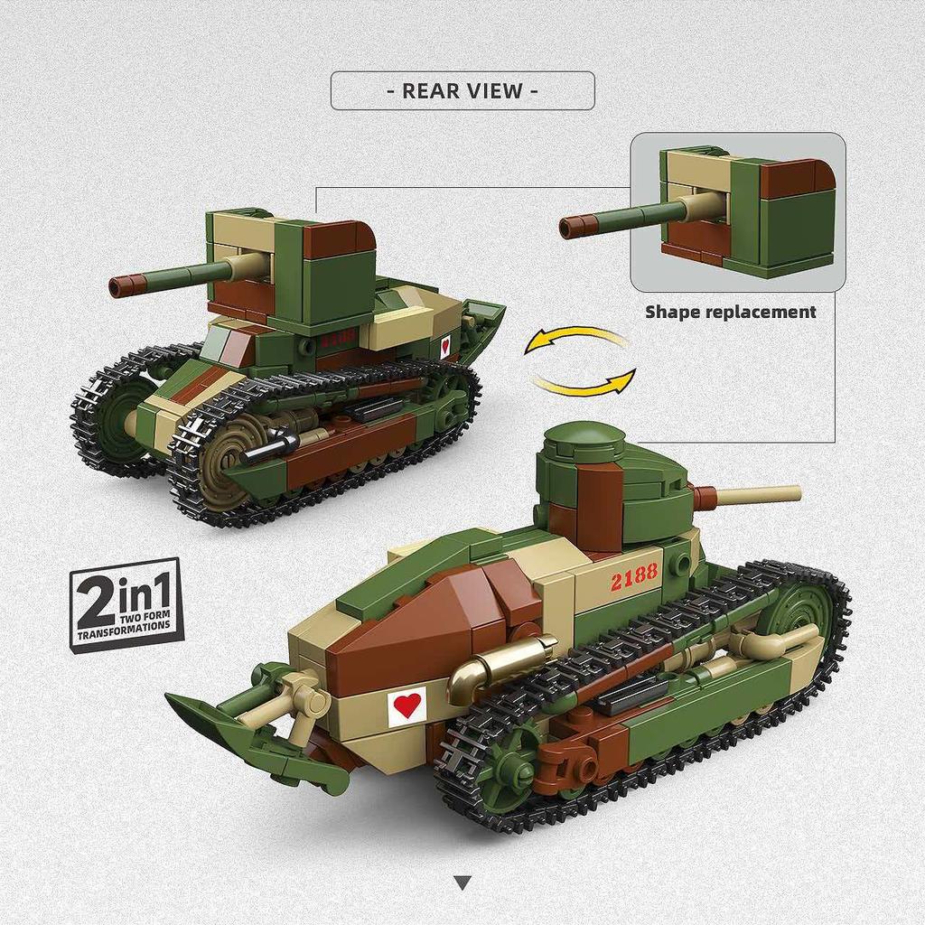 2-в-1 Пулеметный/противотанковый тип Renault FT [1:35] Набор строительных блоков игрушка-пазл сборка модель из строительных блоков рождественский подарок
