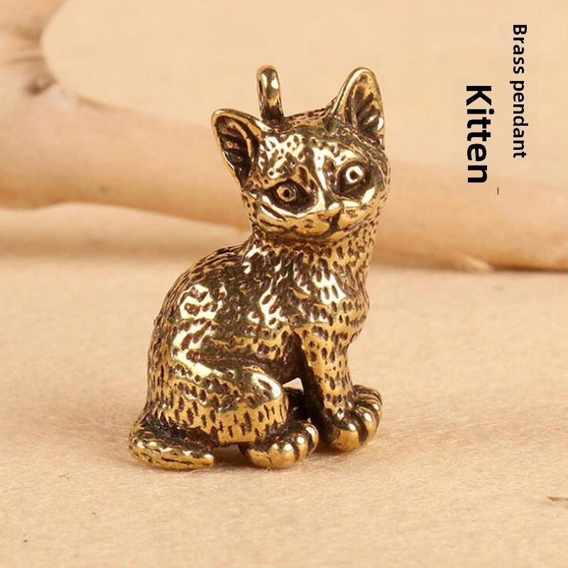 Handmade Brass Kitten Zodiac Keychain: Personalized Antique Pendant Trinket Gift