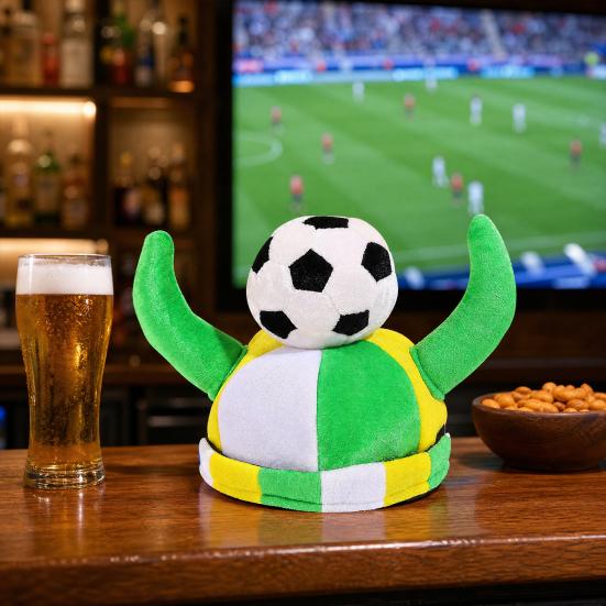 Soccer Horn Hat, Funny Sports Themed Cheering Cap, Plush Football Fan Headwear for Concerts, Game Day, Parties