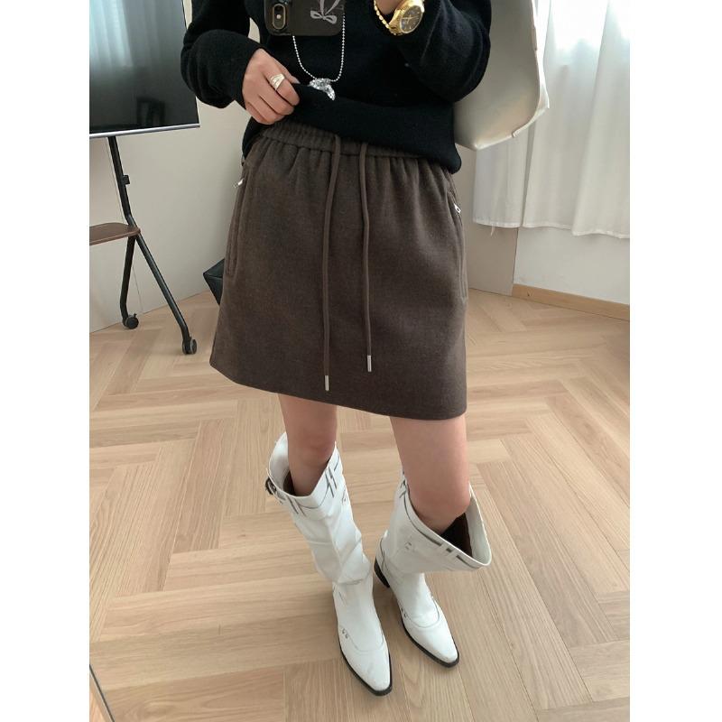 Moqie Winter Petite A-line Woolen Drawstring Short Skirt MQ1064